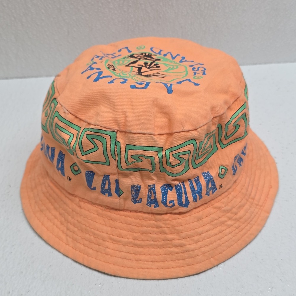 Arlin Laguna Island Life Orange Green Bucket Hat Vintage Retro Beach Small OSFA